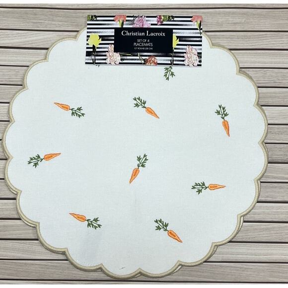 CHRISTIAN LACROIX 4 Piece Easter Placemats Embroidered‎ Scalloped Edge Carrots - Picture 1 of 8